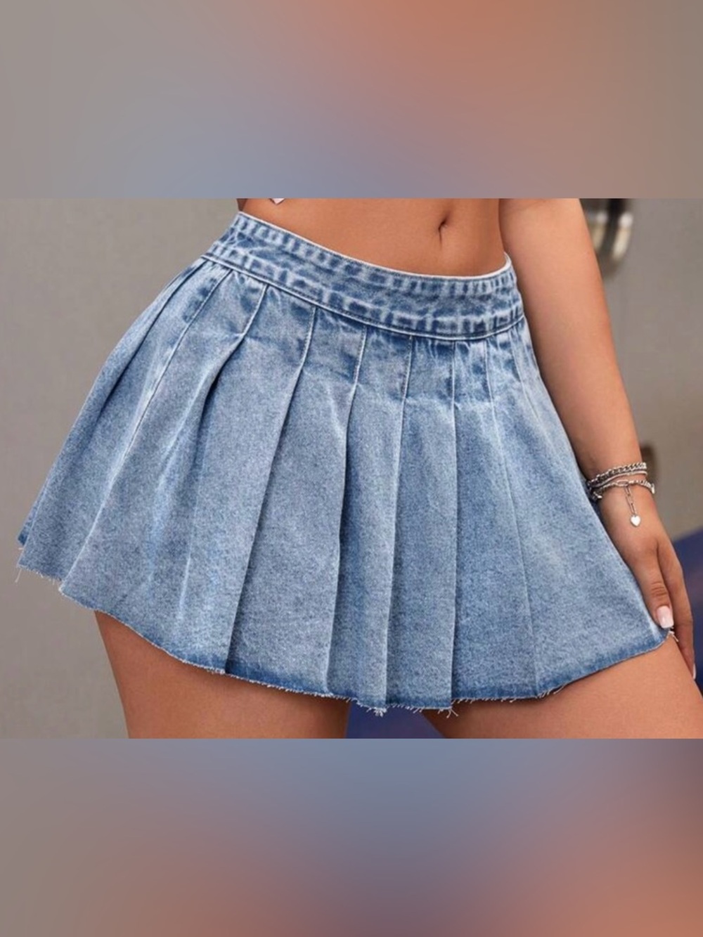 Hello Kitty Light Blue Pleated Denim Mini Skirt
